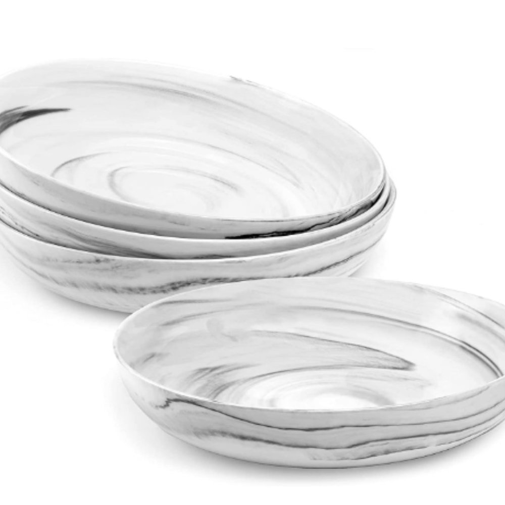 7.75"  PORCELAIN PASTA - SALAD BOWLS - 30 oz - SET OF 4  (Black/White) - Picture 2 of 6
